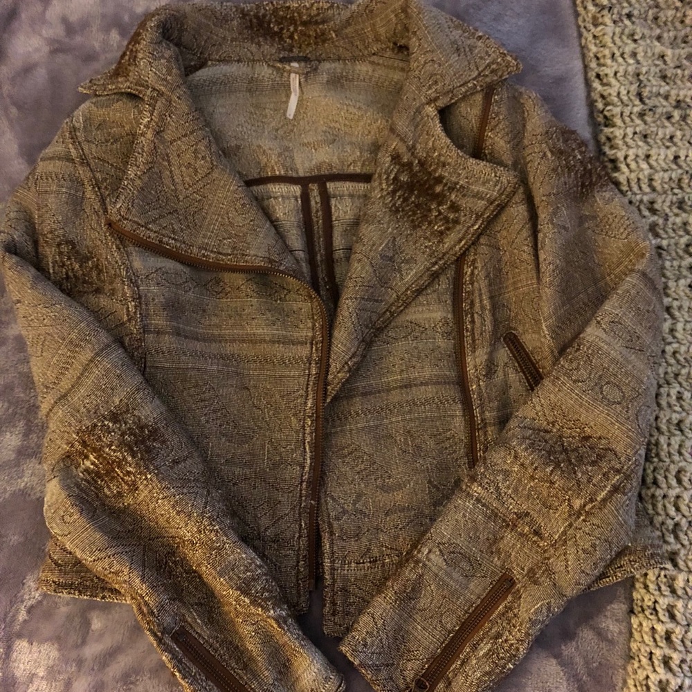 Brown light weight cropped stitch jacket from FP